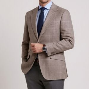 Vintage Brown Plaid Wool Suit Jacket Mens Large 42R